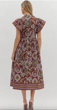 FALL FLUTTER SLEEVE MIDI DRESS (RED BEAN)