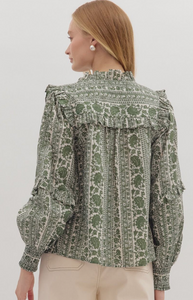 OLIVE FALL PRINTED BLOUSE