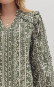 OLIVE FALL PRINTED BLOUSE