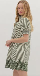 EMBROIDERED HEM STRIPE DRESS