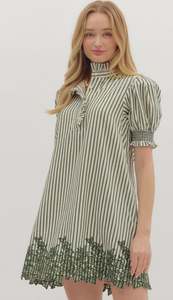 EMBROIDERED HEM STRIPE DRESS