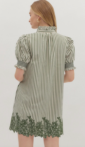 EMBROIDERED HEM STRIPE DRESS