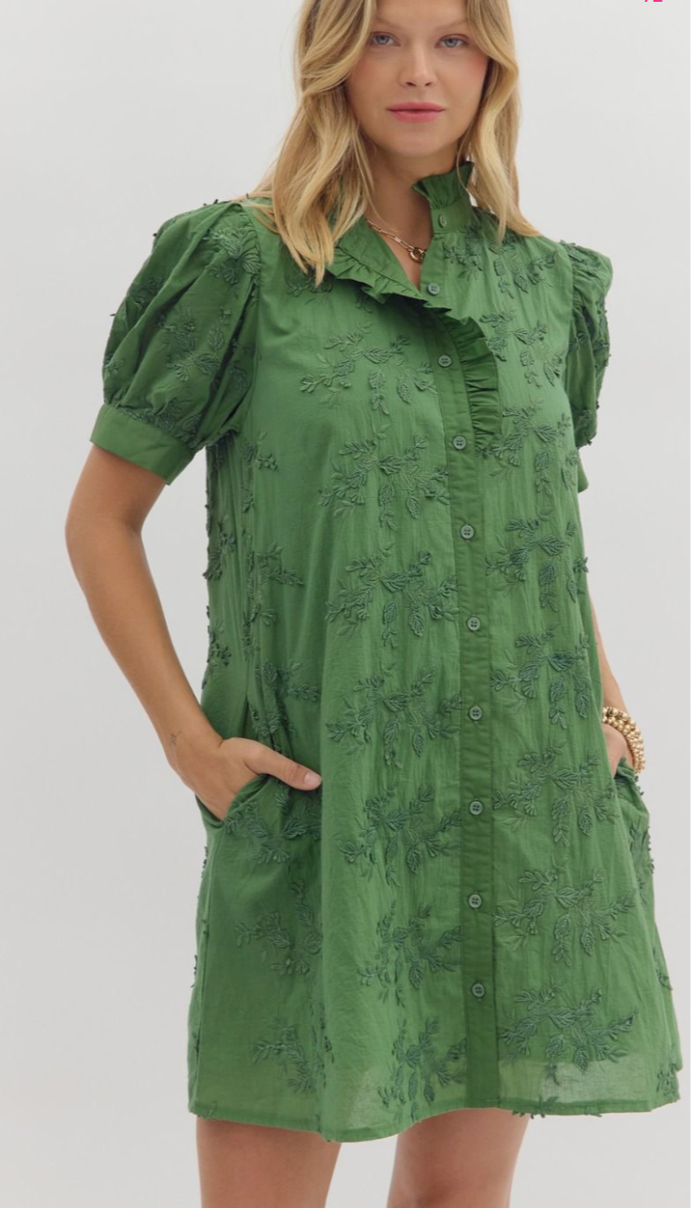FLORAL APPLIQUÉ FRONT BUTTON DRESS