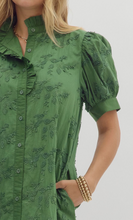 FLORAL APPLIQUÉ FRONT BUTTON DRESS