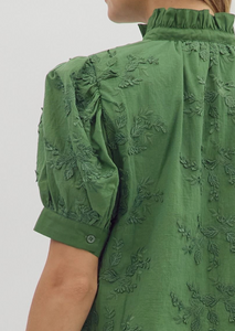 FLORAL APPLIQUÉ FRONT BUTTON DRESS