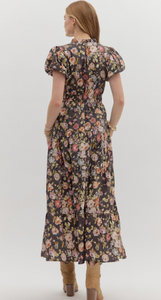 CHOCOLATE FALL FLORAL MIDI DRESS
