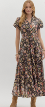 CHOCOLATE FALL FLORAL MIDI DRESS
