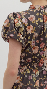 CHOCOLATE FALL FLORAL MIDI DRESS