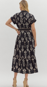 BOTANICAL BELTED MIDI DRESS