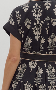 BOTANICAL BELTED MIDI DRESS