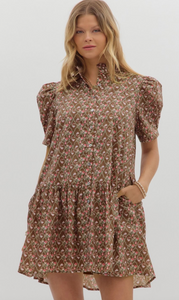 LATTICE FLORAL PRINTED MINI DRESS