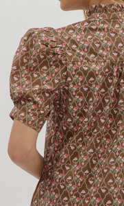 LATTICE FLORAL PRINTED MINI DRESS