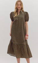 BLOCK FLORAL PRINTED MIDI DRESS