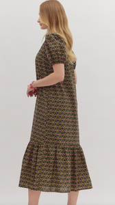 BLOCK FLORAL PRINTED MIDI DRESS