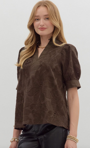 CHOCOLATE FLORAL EMBROIDERED BLOUSE