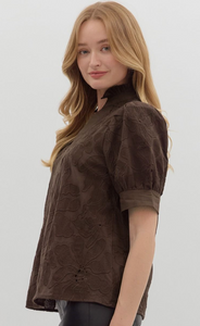 CHOCOLATE FLORAL EMBROIDERED BLOUSE