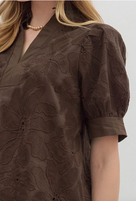 CHOCOLATE FLORAL EMBROIDERED BLOUSE