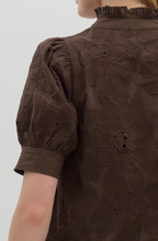 CHOCOLATE FLORAL EMBROIDERED BLOUSE