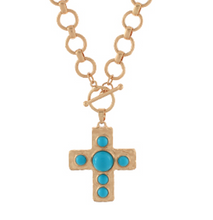 CHUNKY CROSS TURQUOISE TOGGLE CHAIN NECKLACE