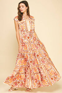FALL PRINTED SATIN MAXI DRESS