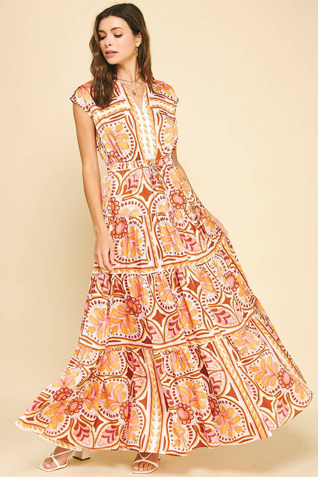 FALL PRINTED SATIN MAXI DRESS
