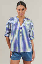 CATANA STRIPE SPLIT NECK BLOUSE