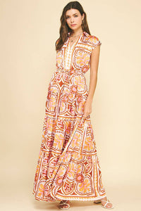 FALL PRINTED SATIN MAXI DRESS