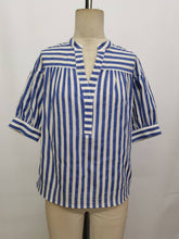 CATANA STRIPE SPLIT NECK BLOUSE