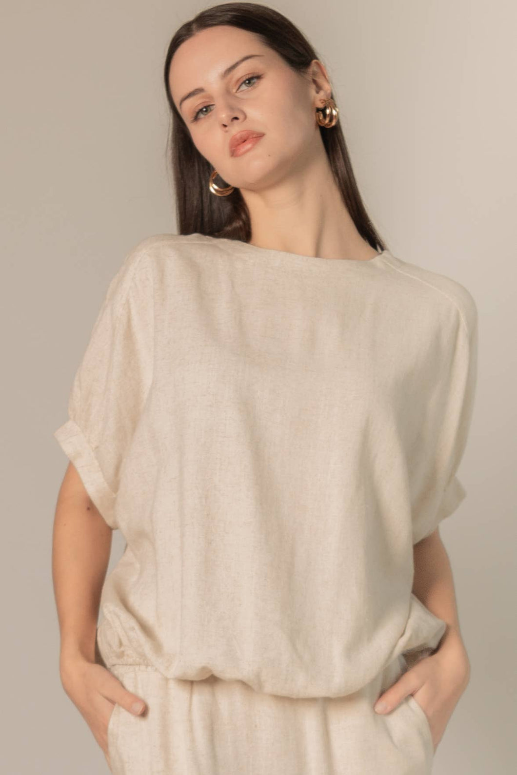 P.CILL LINEN ELASTIC WAIST TOP