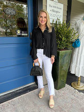 DOLMAN GAUZE BUTTON TOP - BLACK