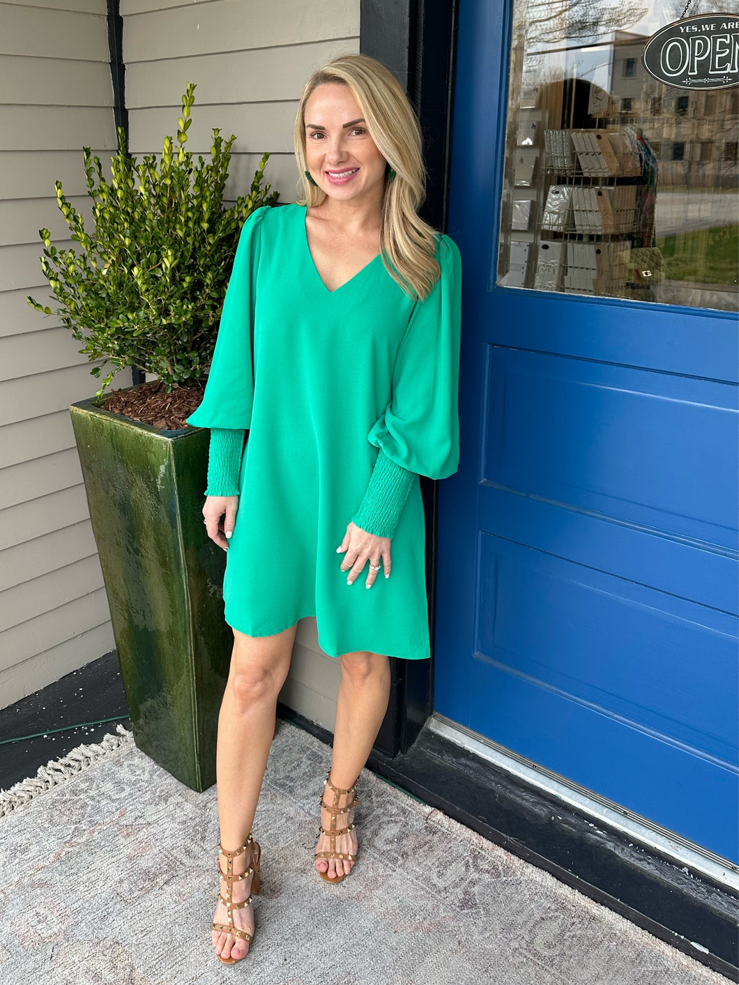 LONG SLEEVE SHIFT DRESS (NAVY)