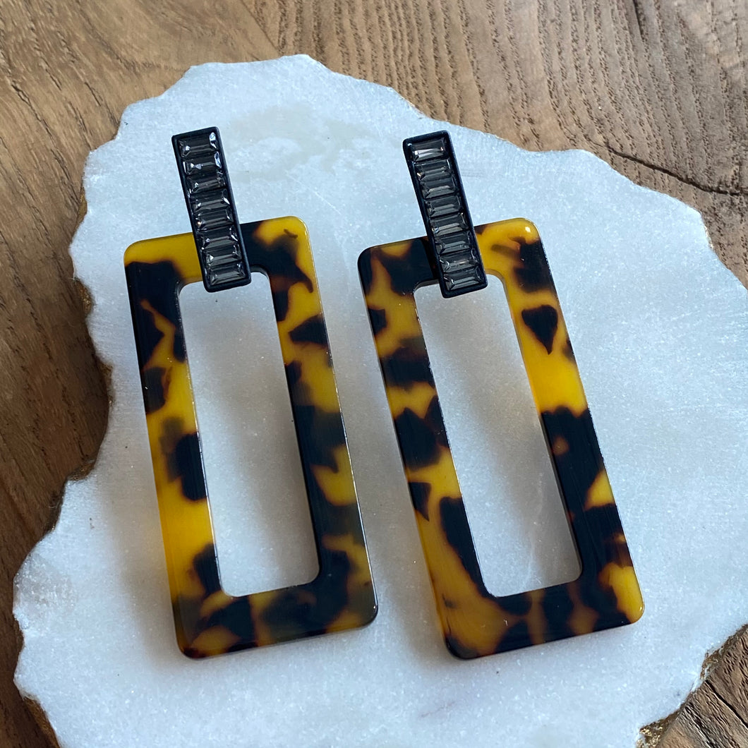 RECTANGLE ACRYLIC & CRYSTAL EARRINGS