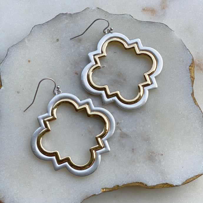 QUATREFOIL TWO TONE METAL EARRINGS