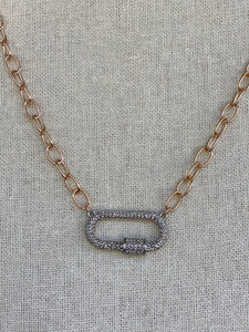 CRYSTAL CARABINER CHAIN NECKLACE - SILVER/GOLD