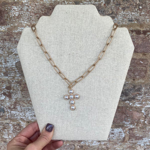 PEARL CROSS CHAIN NECKLACE