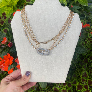 CRYSTAL CARABINER CHAIN NECKLACE - GOLD