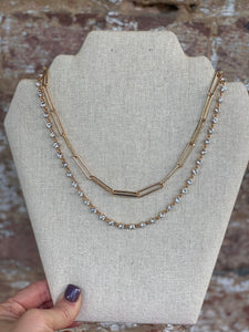 CRYSTAL & PAPERCLIP CHAIN DOUBLE STRAND NECKLACE
